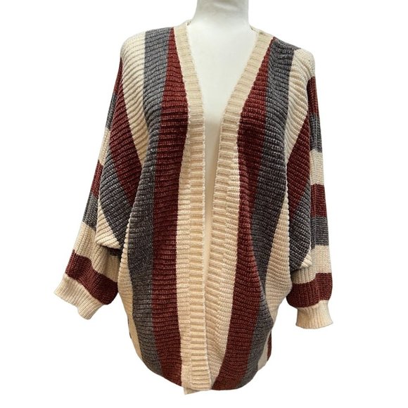 Solitaire by Ravi Khosla Striped Open Front Chenille‎ Cardigan Sweater Size L - Picture 1 of 6